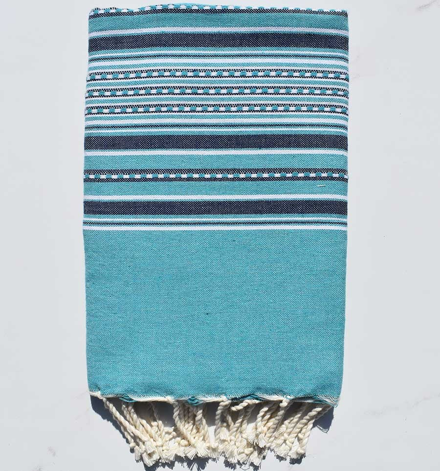 Fouta arabesque bleu canard et bleu nuit Fouta Tunisia - 1