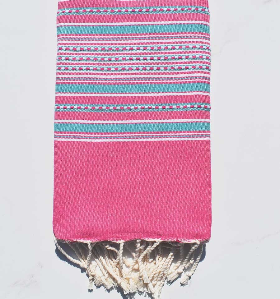 Fouta arabesque rose et bleu sarcelle Fouta Tunisia - 1