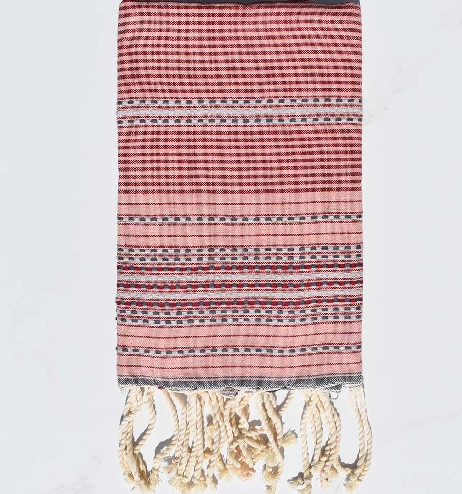 Fouta arabesque vieux rose et bordeaux Fouta Tunisia - 1