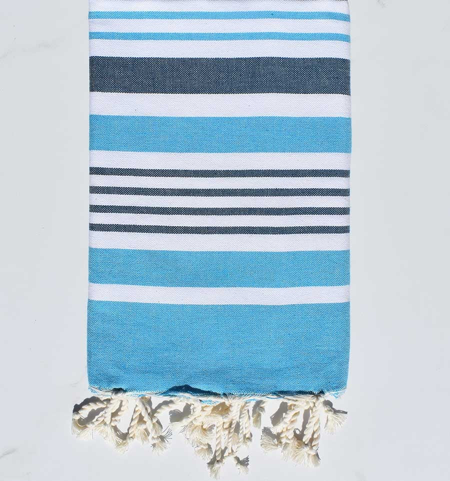 Fouta Oslo blanche, bleu azur et ardoise Fouta Tunisia - 1