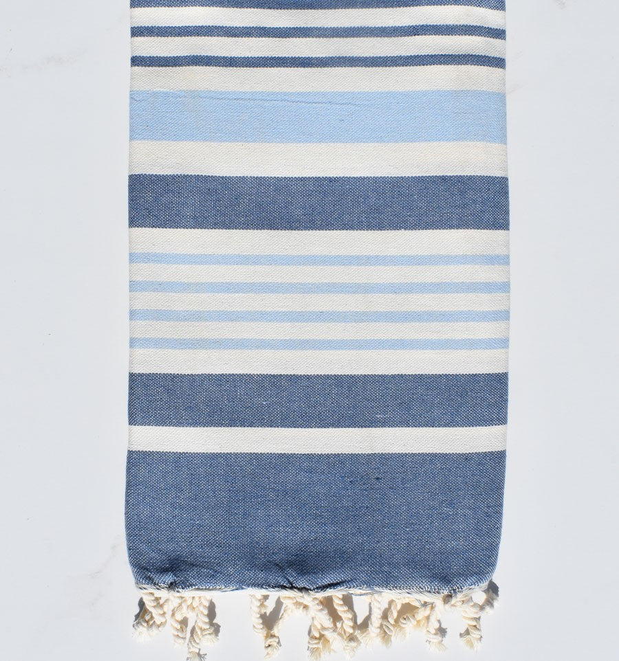 Fouta Oslo blanc crème, bleu guède et bleu ciel Fouta Tunisia - 1