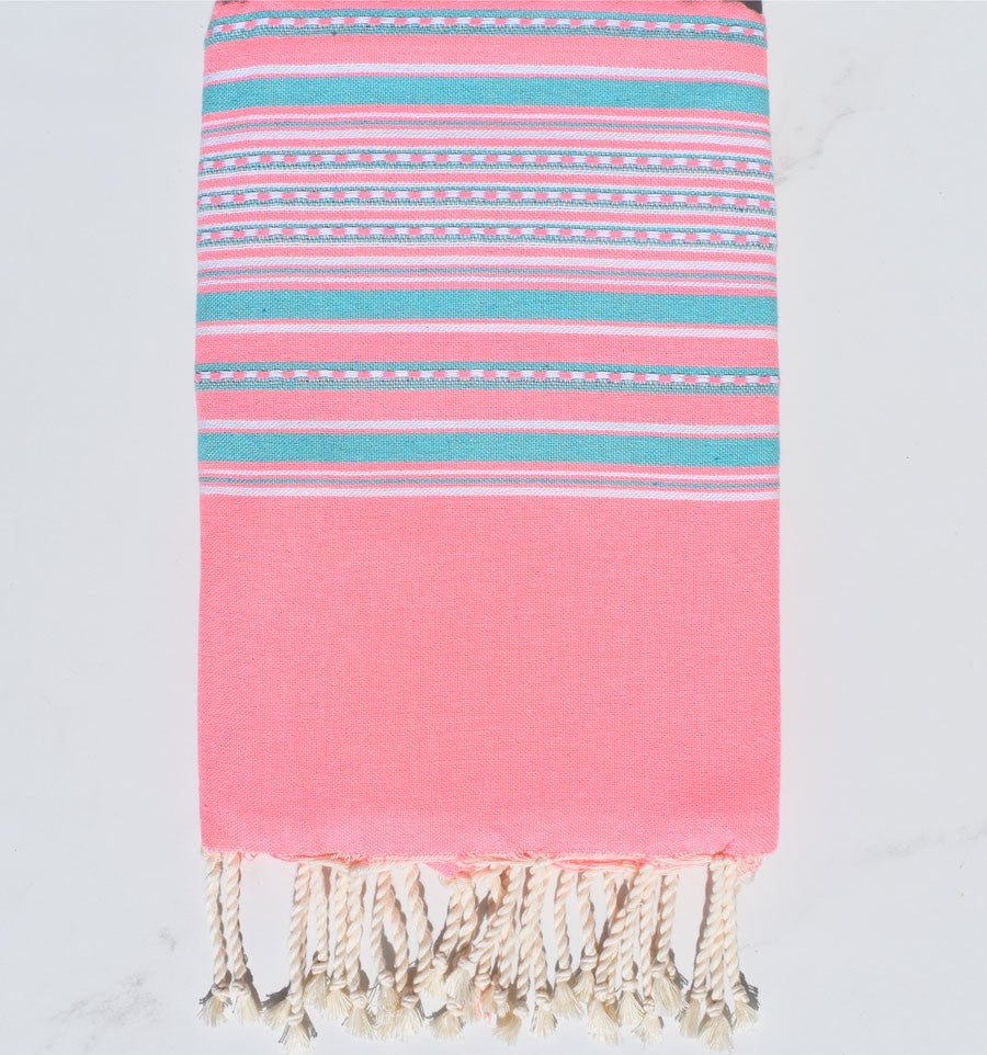 Fouta arabesque rose fluo et bleu sarcelle Fouta Tunisia - 1