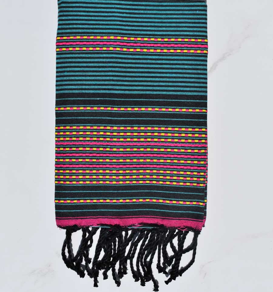 Fouta arabesque gris noir et bleu sarcelle Fouta Tunisia - 1