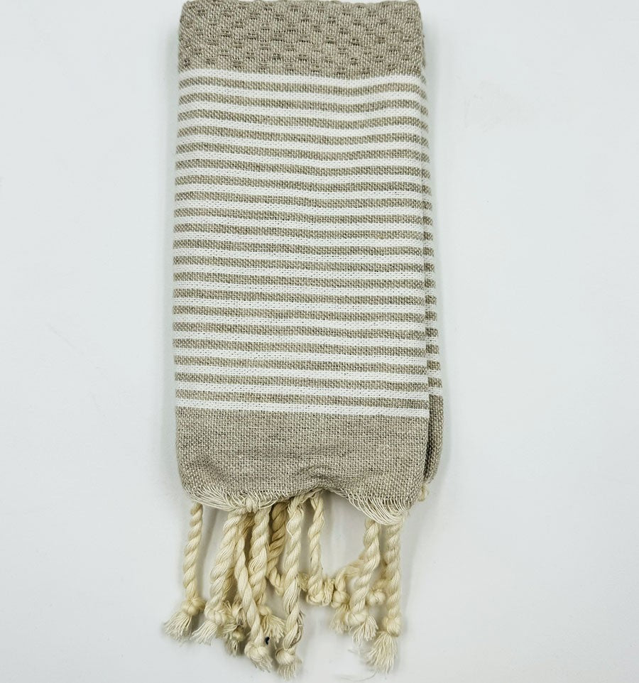 Mini serviette beige avec rayures Fouta Tunisia - 1