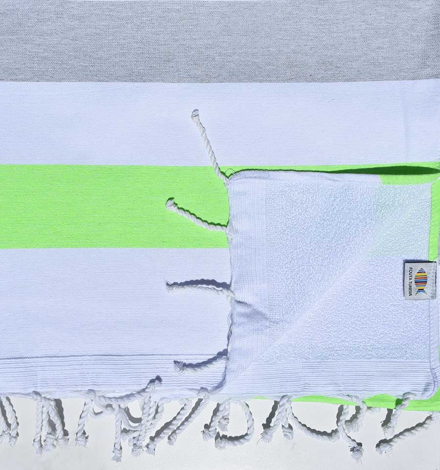 Fouta éponge voilier vert vif et gris Fouta Tunisia - 3