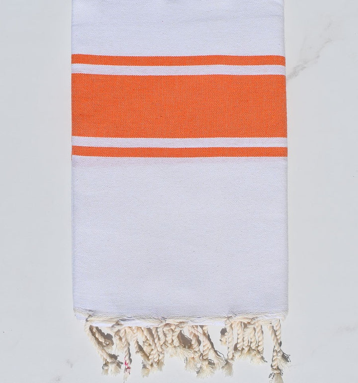 Fouta en Coton Recyclé blanche avec bandes orange Fouta Tunisia - 3