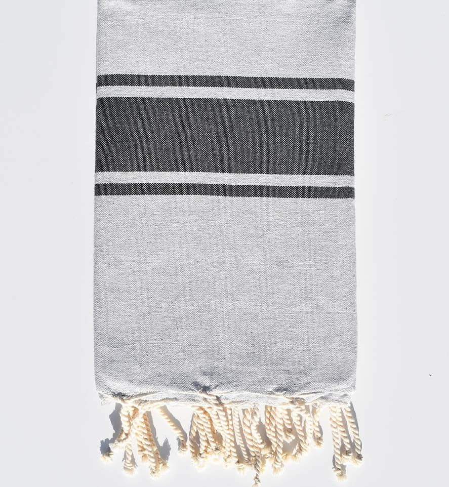 fouta plate noir rayée gris Fouta Tunisia - 3