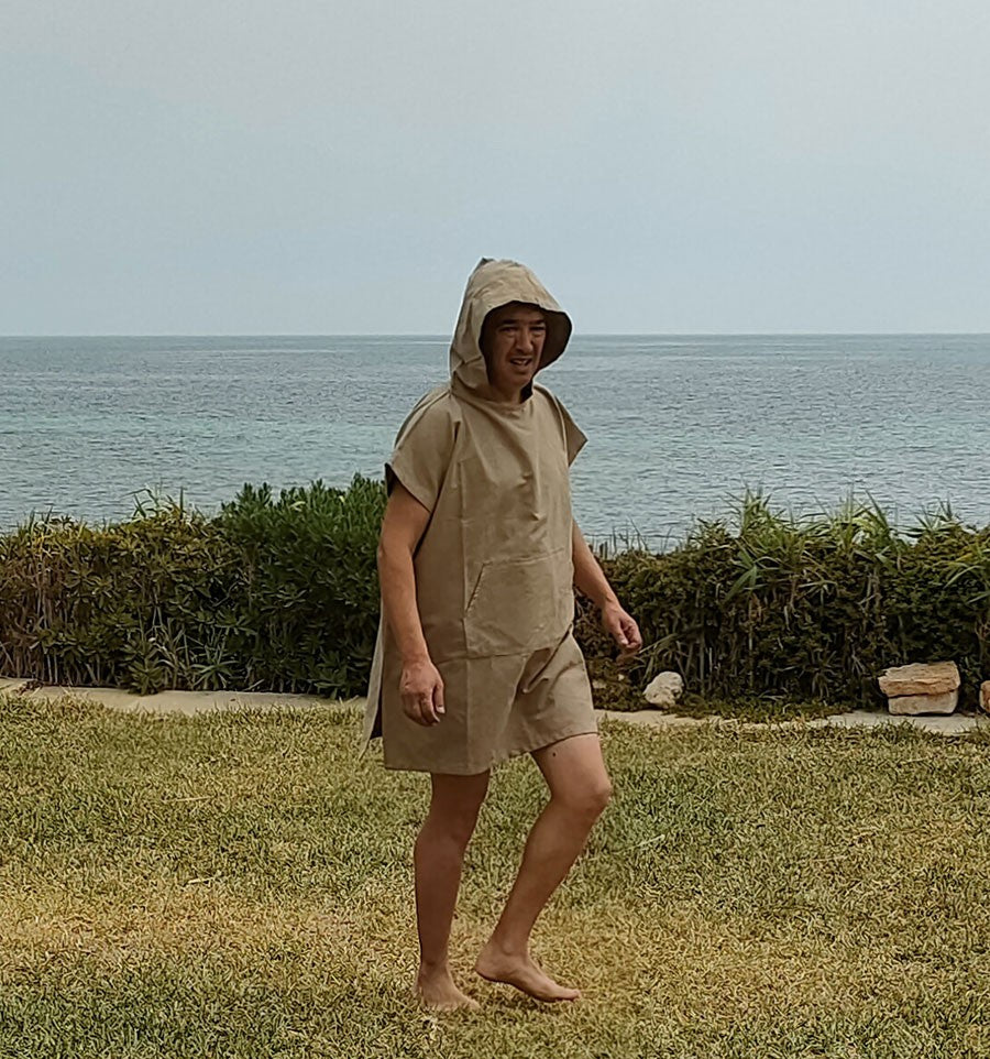 Poncho de plage beige foncé Fouta Tunisia - 1