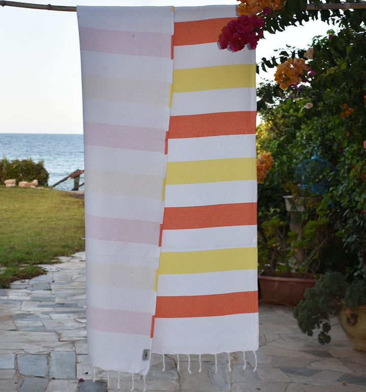 Fouta éponge voilier orange et jaune Fouta Tunisia - 3