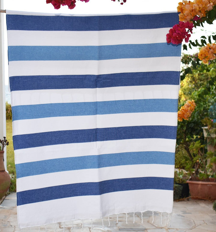 Fouta éponge voilier bleu et bleu roi Fouta Tunisia - 1