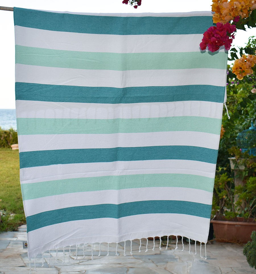 Fouta éponge voilier émeraude et vert d'eau Fouta Tunisia - 1