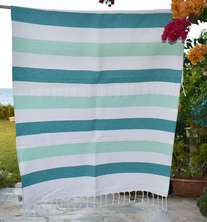 Fouta éponge voilier émeraude et vert d'eau Fouta Tunisia - 1