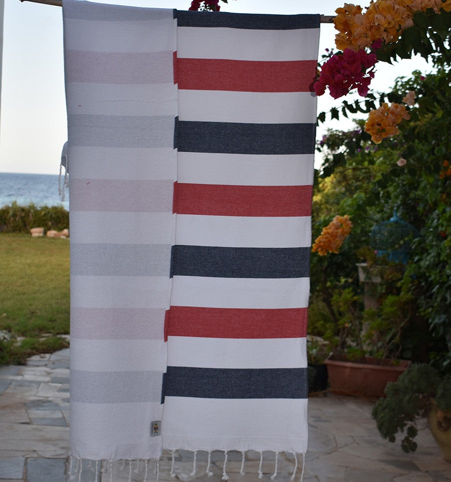 Fouta éponge voilier rouge et bleu nuit Fouta Tunisia - 2