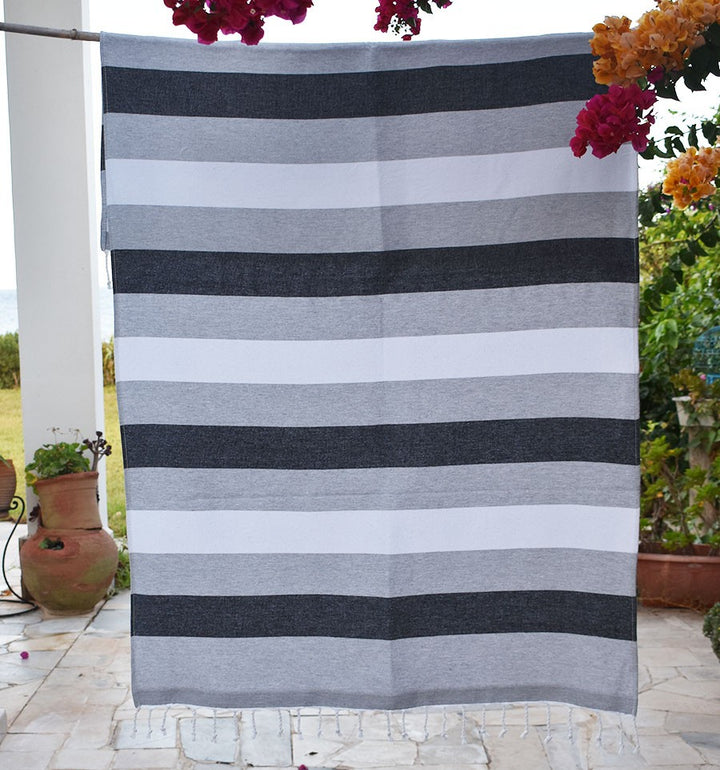Fouta éponge voilier noir et blanc Fouta Tunisia - 1