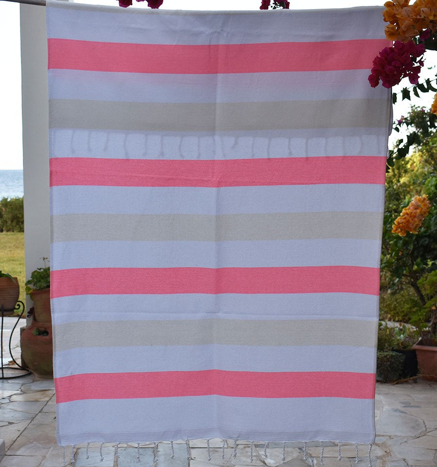 Fouta éponge voilier rose clair et écru Fouta Tunisia - 1
