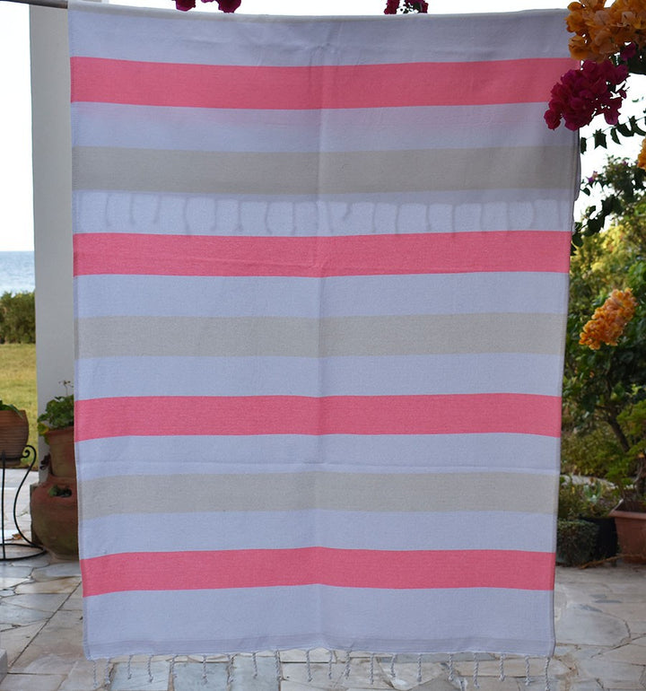 Fouta éponge voilier rose clair et écru Fouta Tunisia - 1