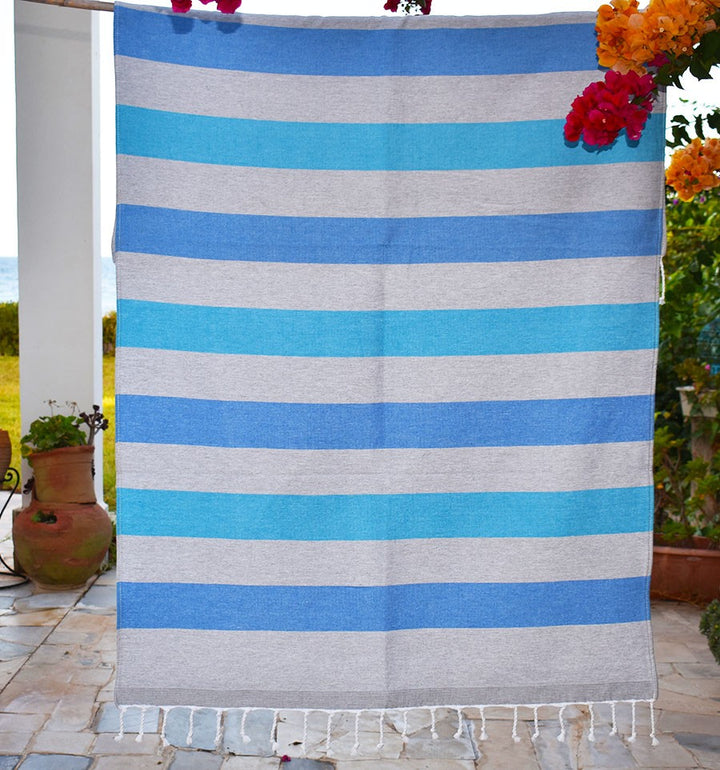 Fouta éponge voilier bleu et bleu azur Fouta Tunisia - 1