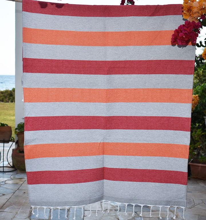 Fouta éponge voilier rouge et orange Fouta Tunisia - 1