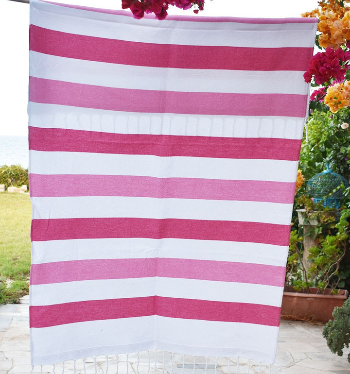 Fouta éponge voilier rose clair et fuchsia Fouta Tunisia - 1