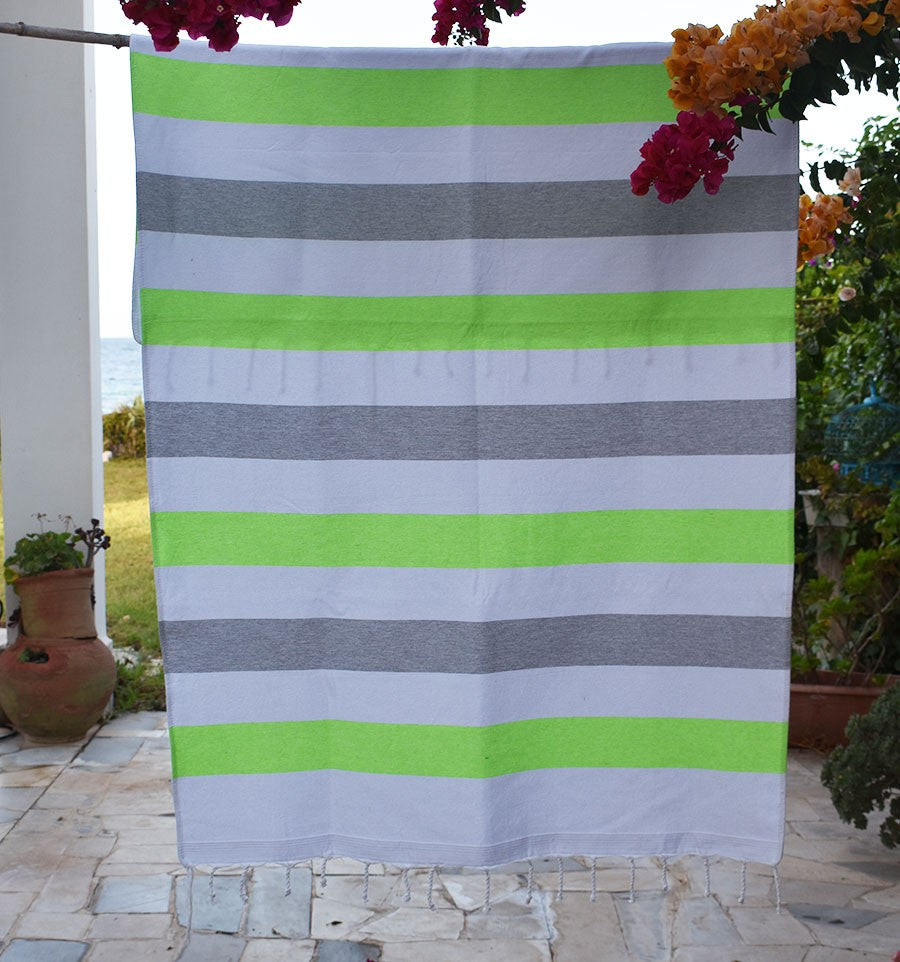 Fouta éponge voilier vert vif et gris Fouta Tunisia - 1