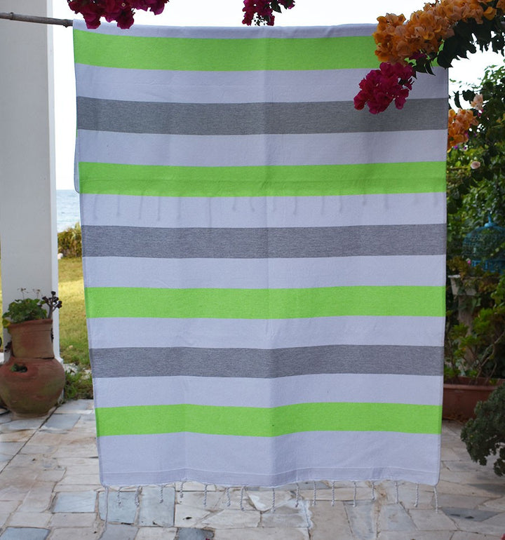 Fouta éponge voilier vert vif et gris Fouta Tunisia - 1