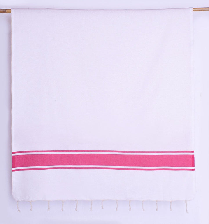 Fouta Plate Blanche bandes rose Fouta Tunisia - 3