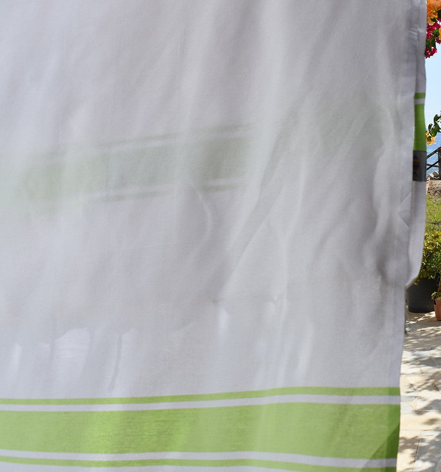 Fouta en Coton Recyclé blanche avec bandes vert anis Fouta Tunisia - 3
