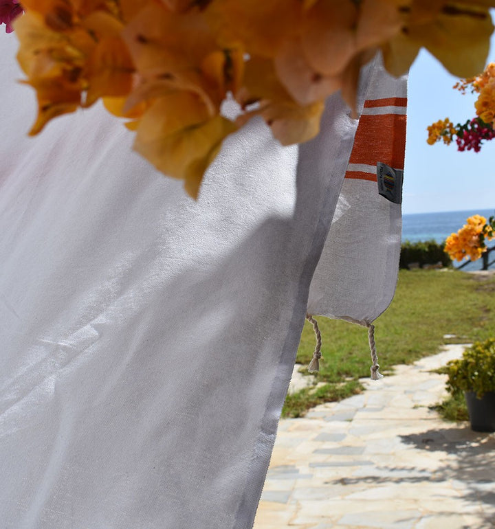 Fouta en Coton Recyclé blanche avec bandes orange Fouta Tunisia - 2