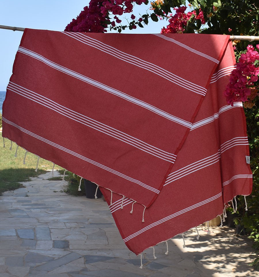 Fouta Mykonos en coton recyclé rouge Fouta Tunisia - 2