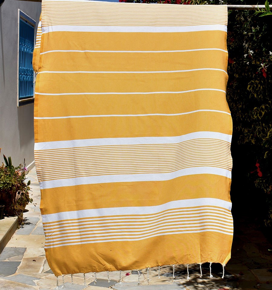 Serviette de plage arthur jaune foncé Fouta Tunisia - 1