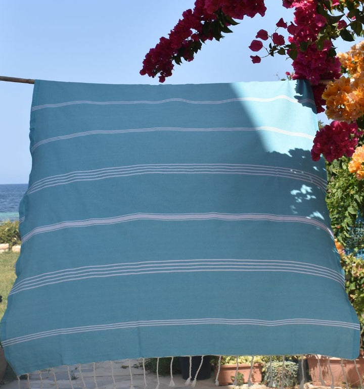 Fouta Mykonos en Coton Recyclé bleu céleste Fouta Tunisia - 2