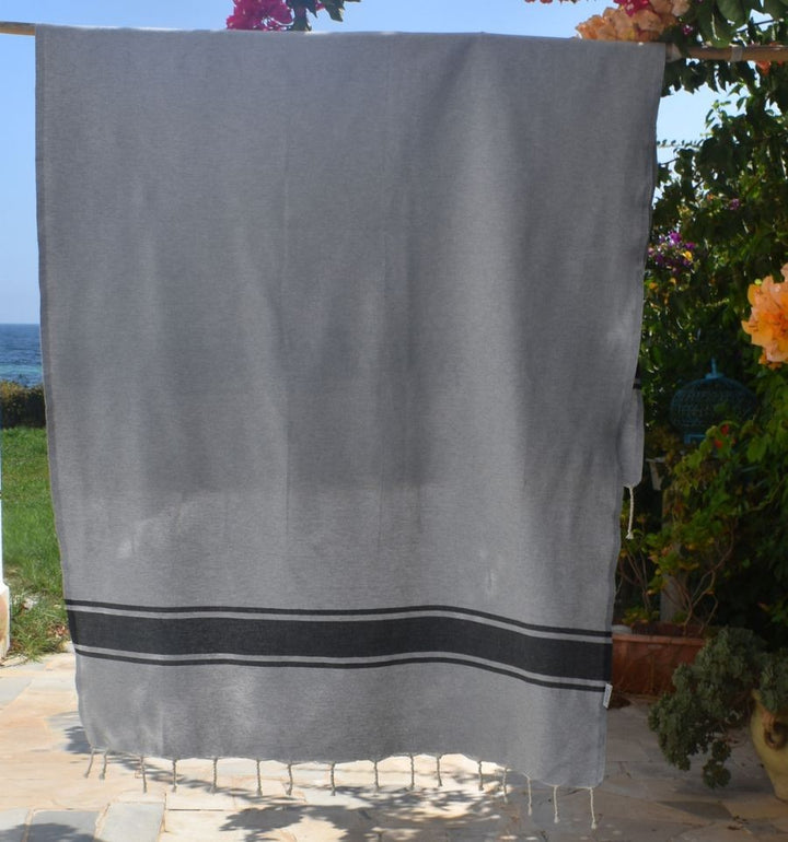 fouta plate noir rayée gris Fouta Tunisia - 1