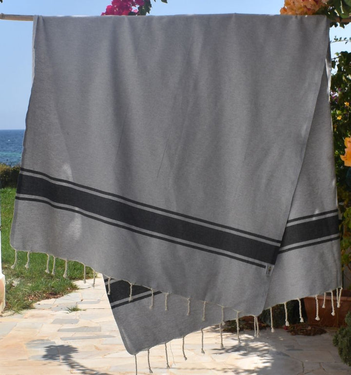 fouta plate noir rayée gris Fouta Tunisia - 5