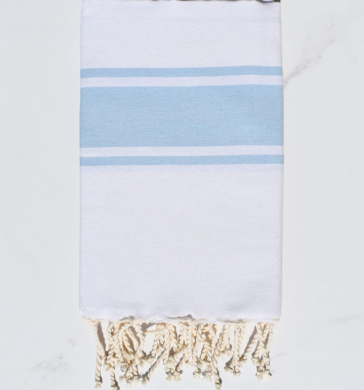Fouta plate blanche bandes bleu ciel Fouta Tunisia - 2