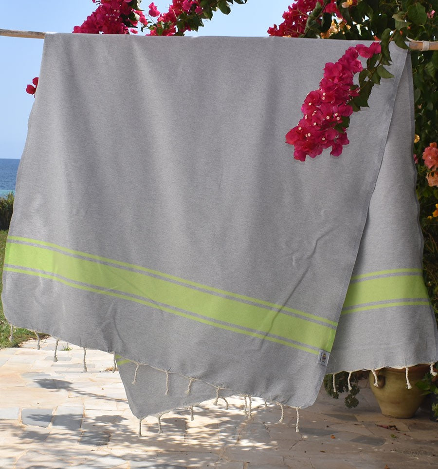 Fouta gris bandes vert anis Fouta Tunisia - 2