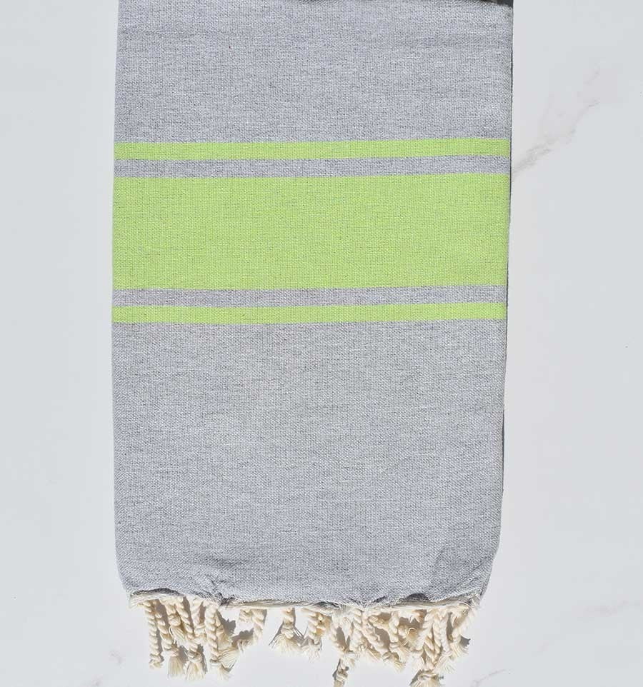 Fouta gris bandes vert anis Fouta Tunisia - 3