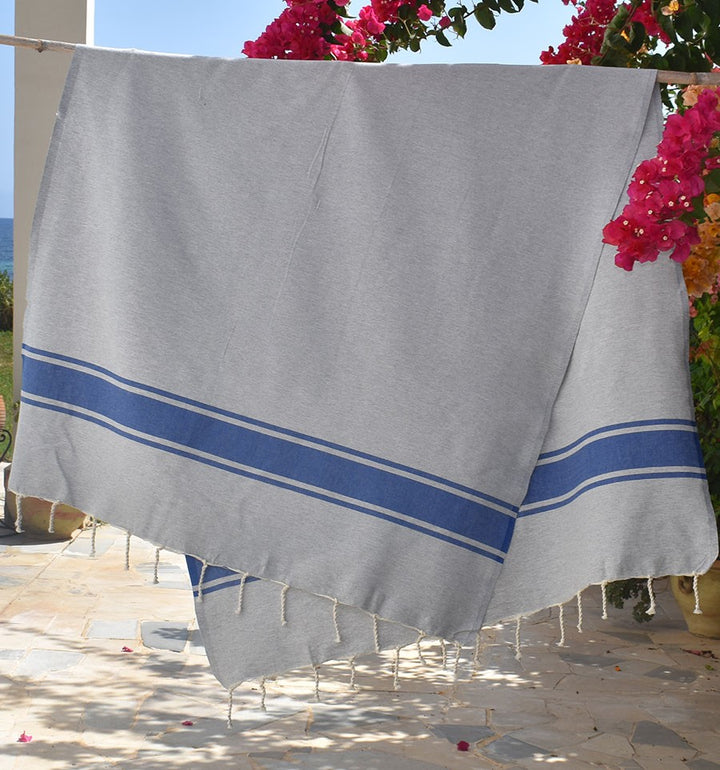 Fouta gris bandes bleues Fouta Tunisia - 4