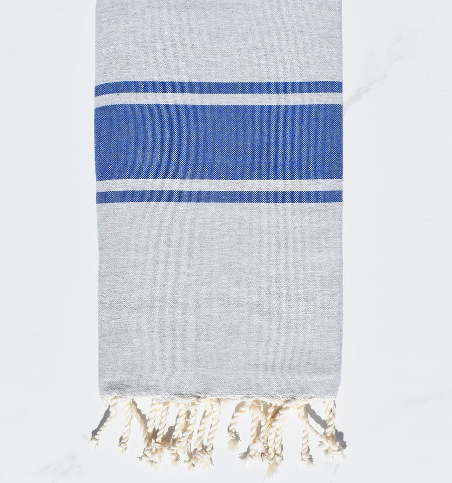 Fouta gris bandes bleues Fouta Tunisia - 3