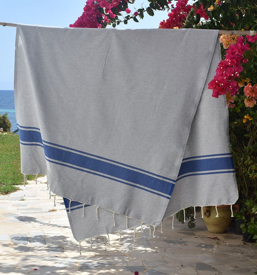 Fouta gris bandes bleues Fouta Tunisia - 2