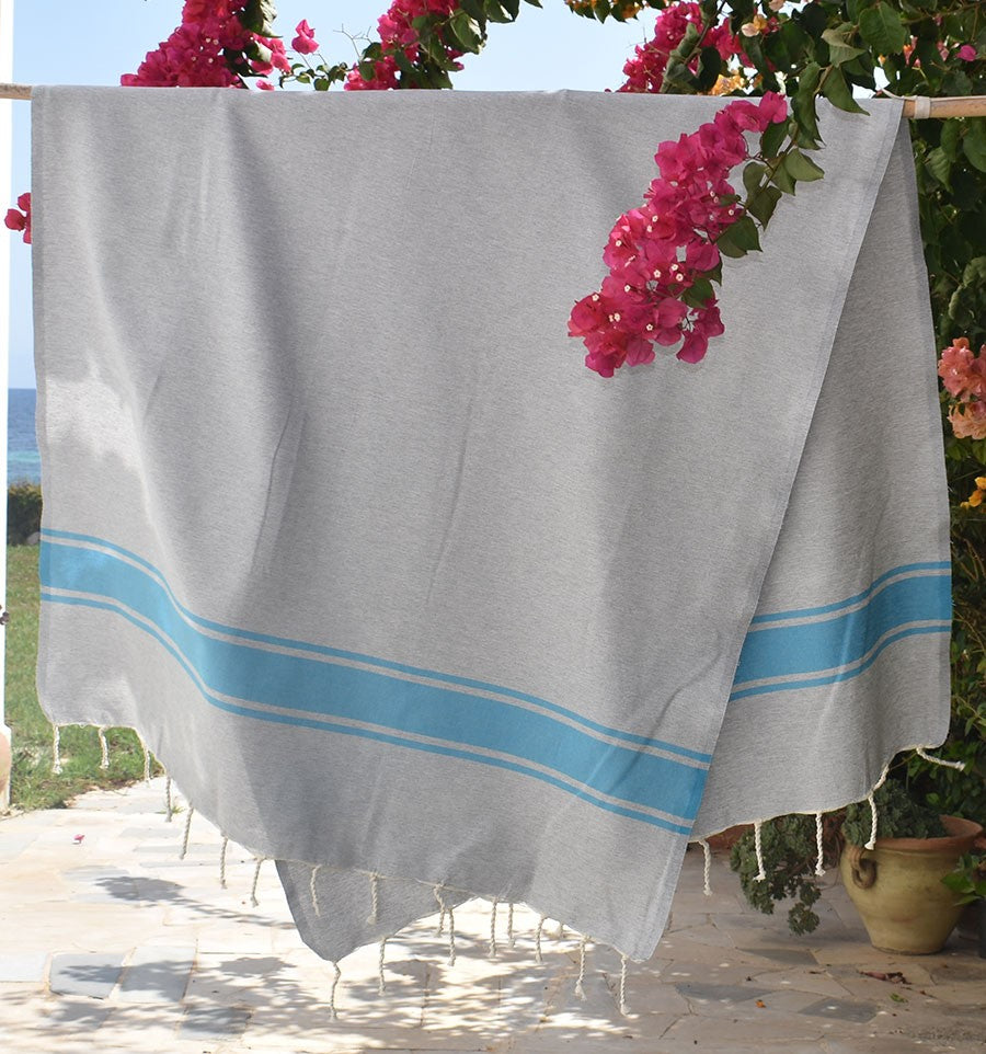 Fouta gris bandes azur Fouta Tunisia - 2