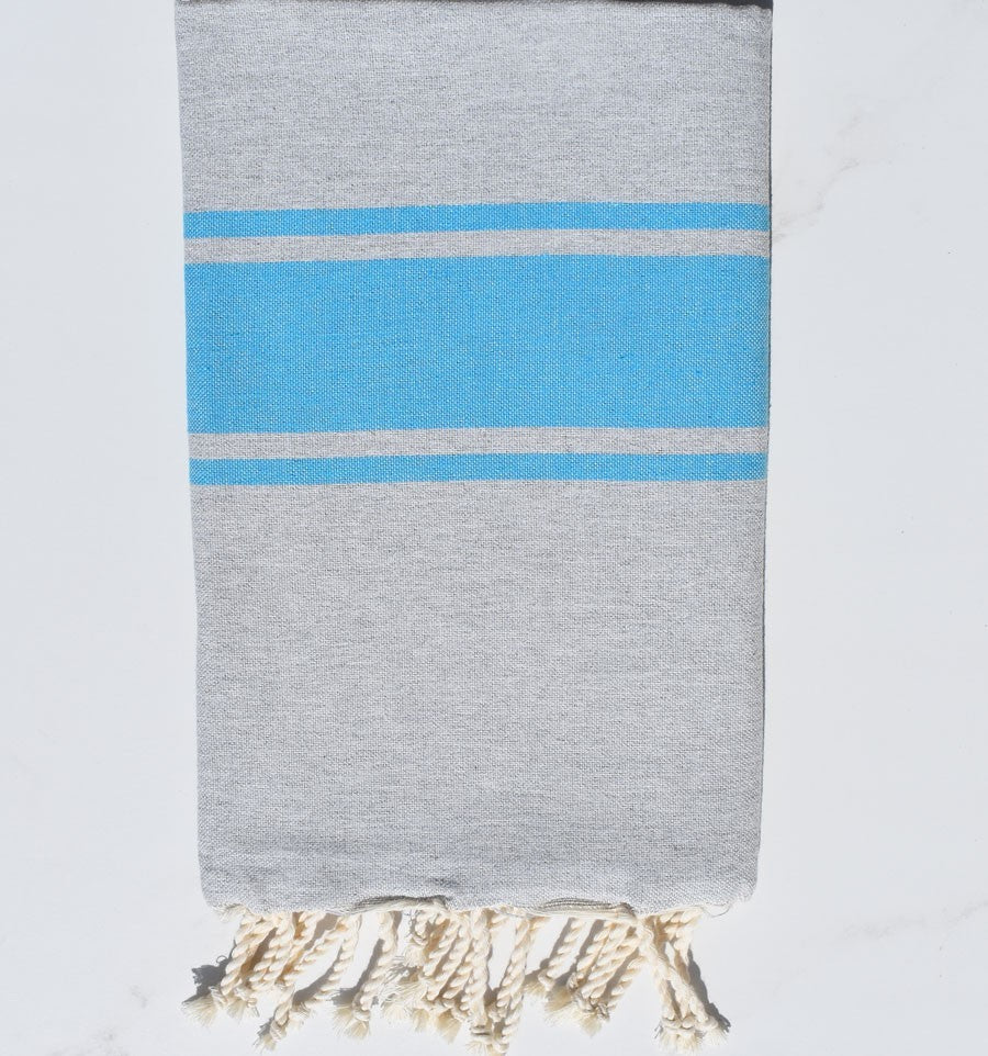 Fouta gris bandes azur Fouta Tunisia - 3