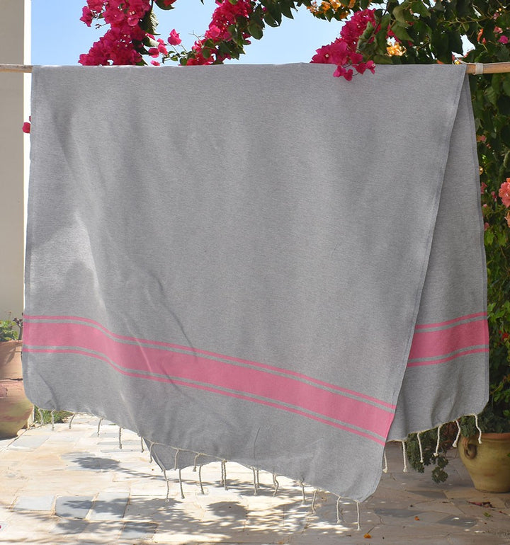 Fouta gris bandes rose Fouta Tunisia - 2