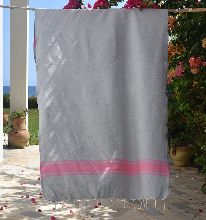 Fouta gris bandes rose Fouta Tunisia - 4