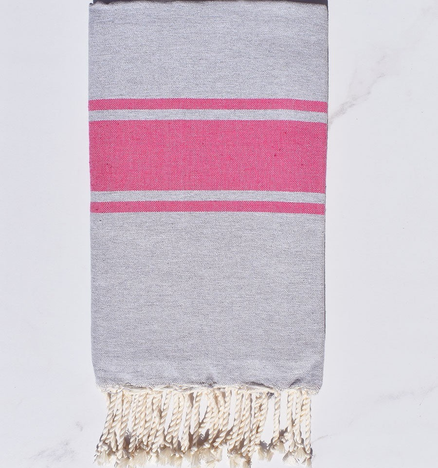 Fouta gris bandes rose fuchsia Fouta Tunisia - 2