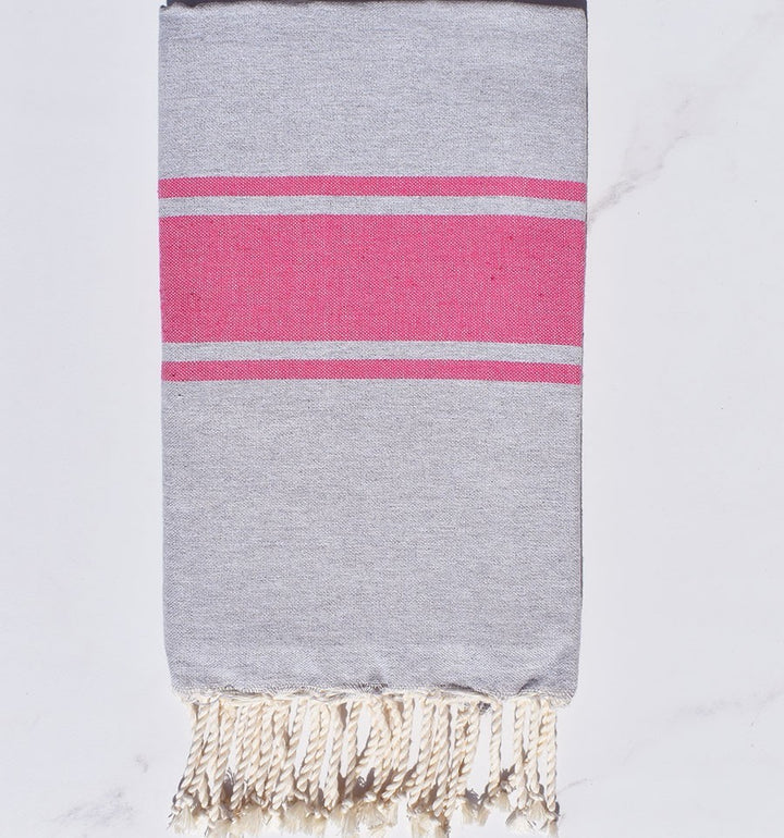 Fouta gris bandes rose fuchsia Fouta Tunisia - 2