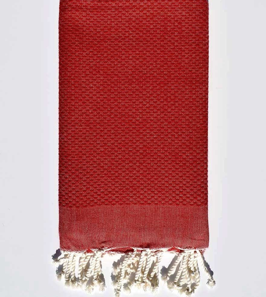 Fouta nid d'abeille unie rouge ponceau Fouta Tunisia - 1