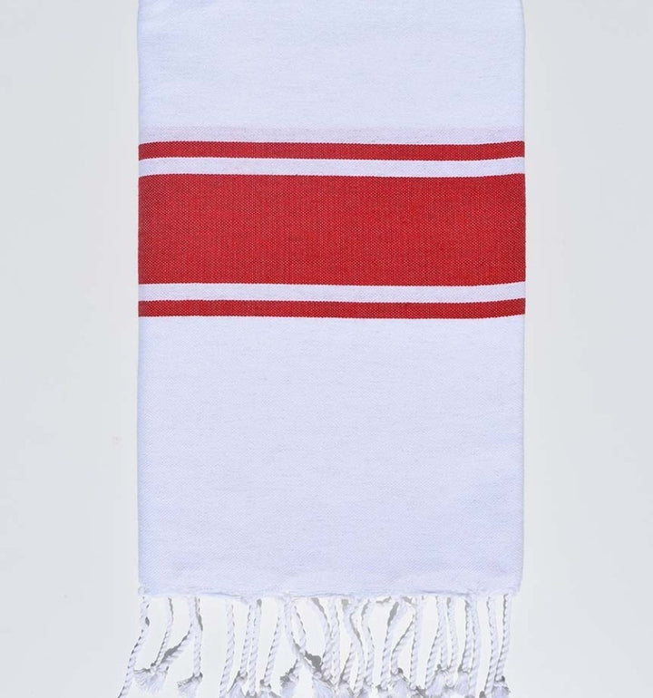 Fouta plate blanche bandes rouge