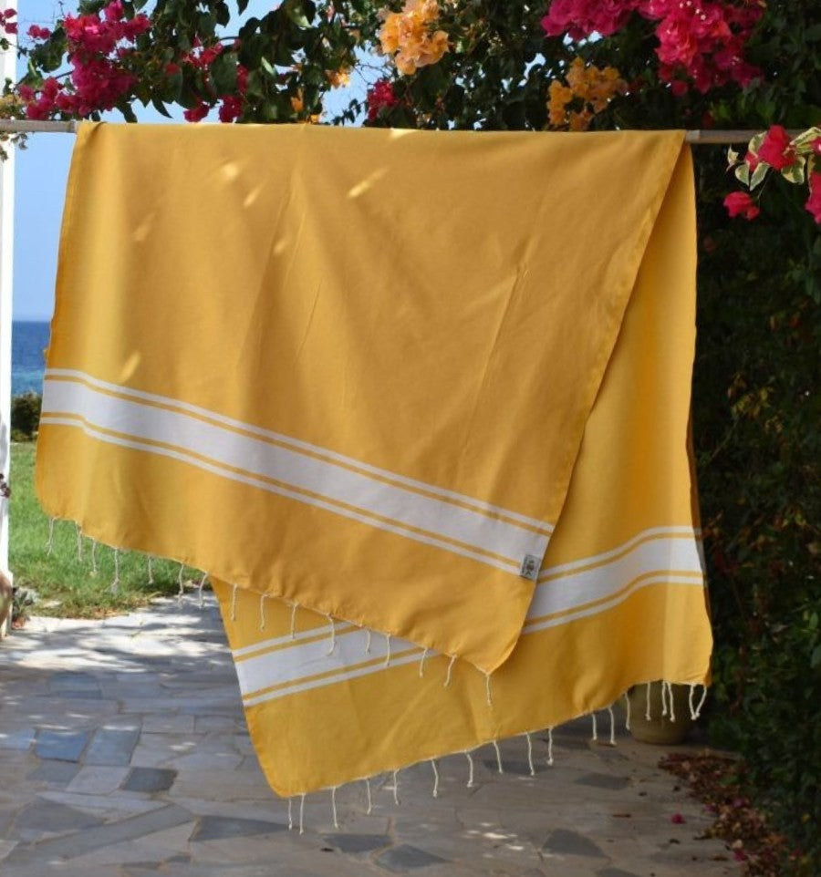 Fouta en Coton Recyclé jaune moutarde