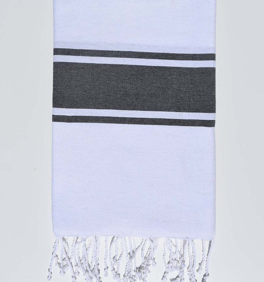 Fouta plate blanche bandes noires