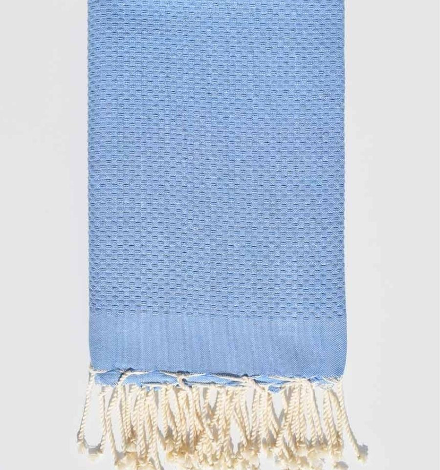 Fouta nid d'abeille unie bleu